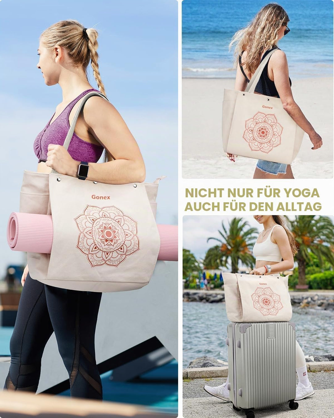 Gonex Yogatasche, Yogamatte Tasche mit Mehreren Taschen für Damen und Herren, Canvas wasserdichte To