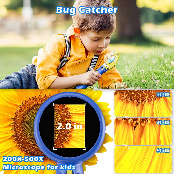 Digital Microscope with Bug Catcher for Children, 500X Digital Microscope for Kids with 2.0" HD Scre