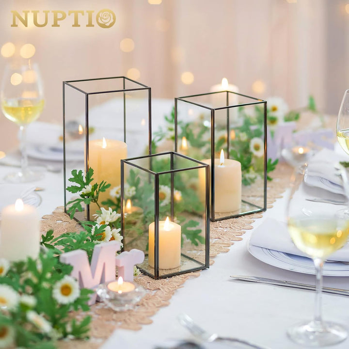 Nuptio Glas Windlichter Kerzenständer Schwimmkerzenhalter - 6 Stück Schwarze Laterne Deko Metall, Ge
