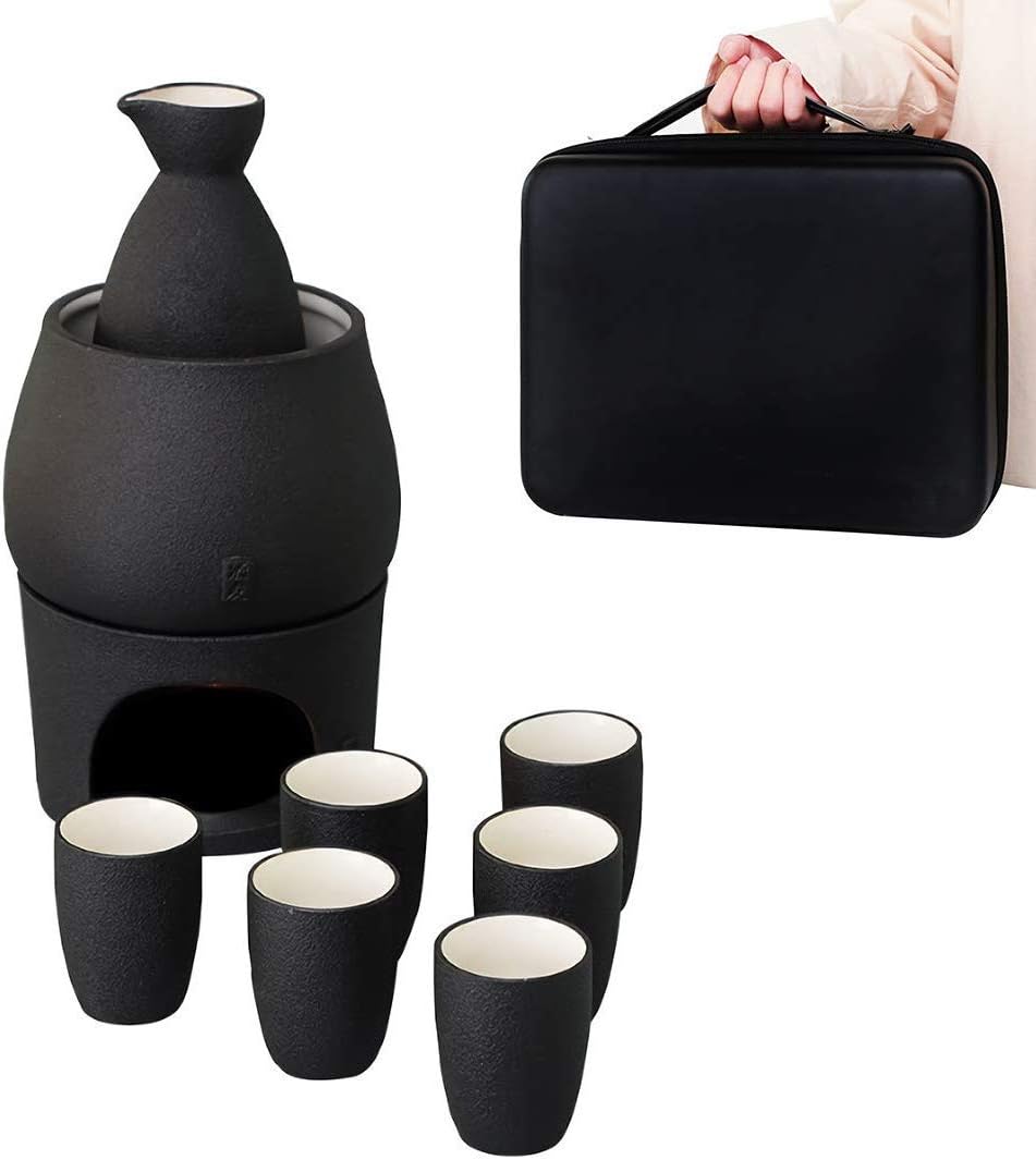 Sake Set Tassen mit Wärmer - Aufbewahrungsbox für Sake, traditionelles Porzellan, japanisches Kerami