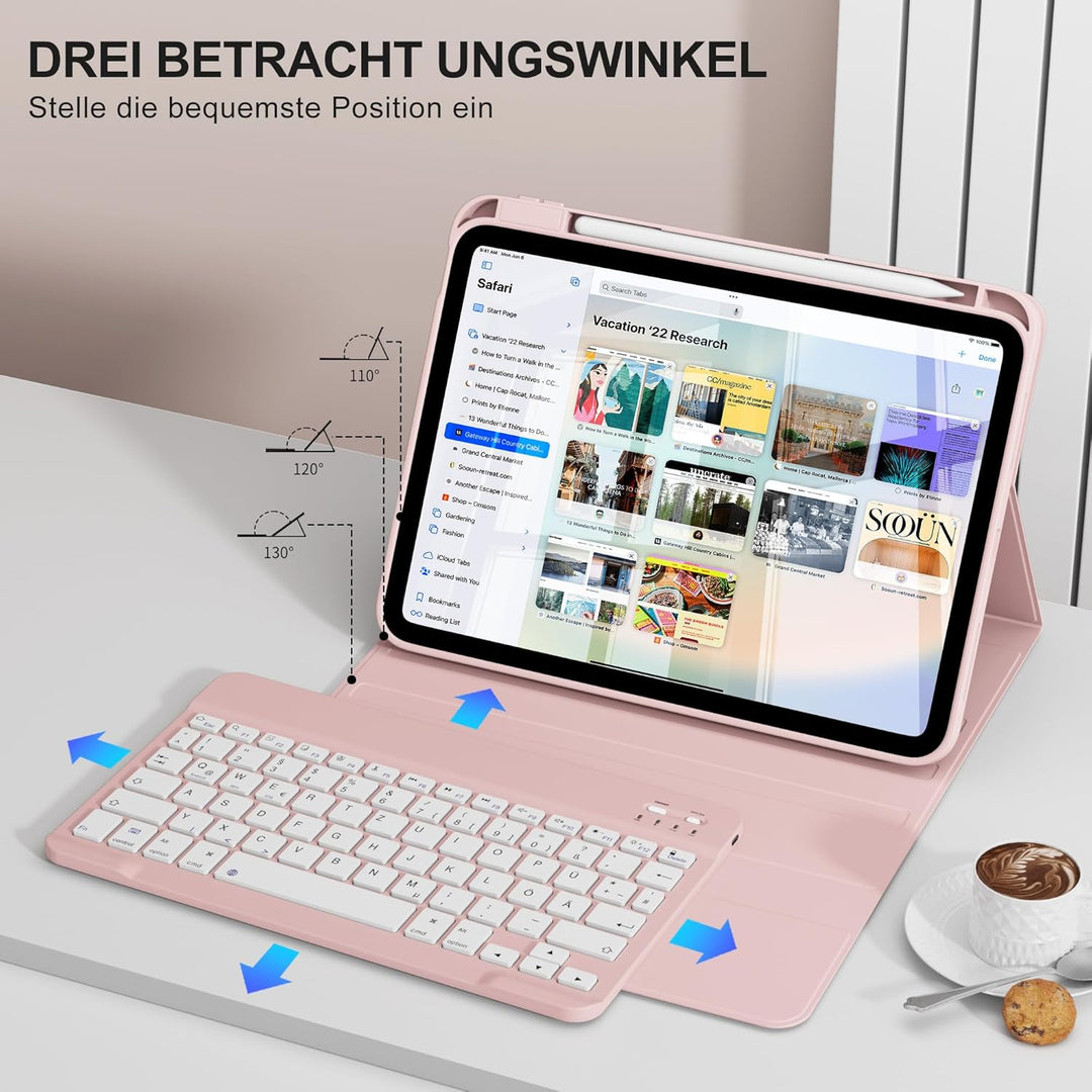 Hülle mit Tastatur für iPad A16 11/10 Generation (2025/2022, 11/10.9 Zoll) - QWERTZ Deutsches Layout
