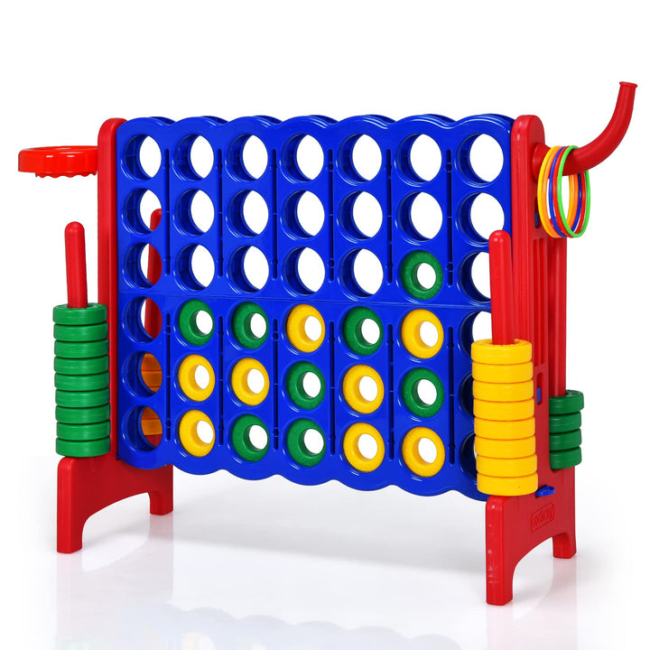 Riesiges 4 Gewinnt Spielset mit Wurfspiel und Basketballkorb, inkl. 42 Jumbo Ringen und Schieberegle