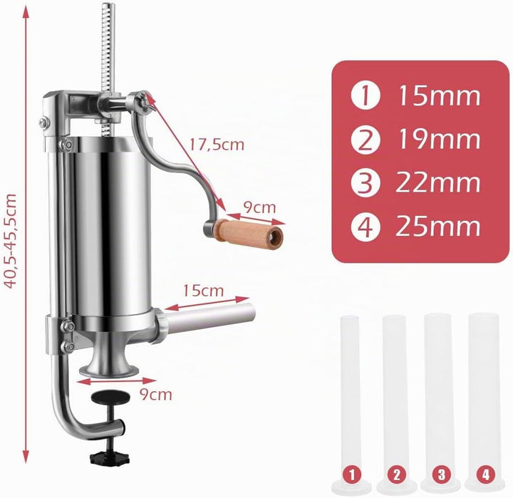 DREAMADE Wurstfüller Edelstahl, Wurstfüllmaschine Wurstmaschine, Fleischwolf Wurstspritze Wurstpress