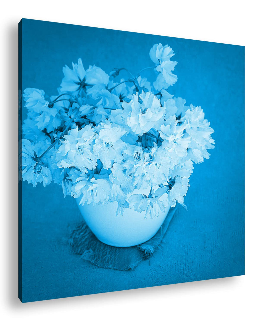 deyoli edle Blumen in Einer Vase Format: 60x60 Effekt: Monocrome Blau als Leinwand, Motiv fertig ger