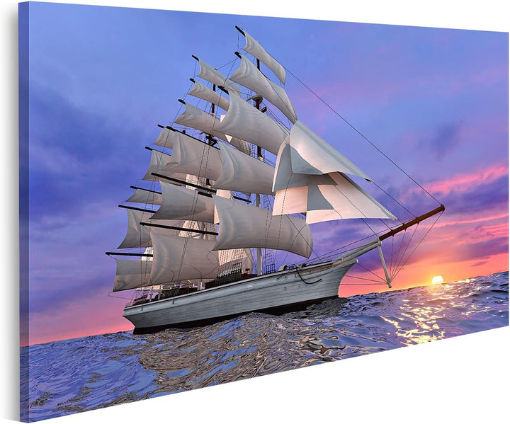 islandburner Bild auf Leinwand Segelschiff Auf Dem Hintergrund Der Untergehenden Sonne In Klaren Ruh