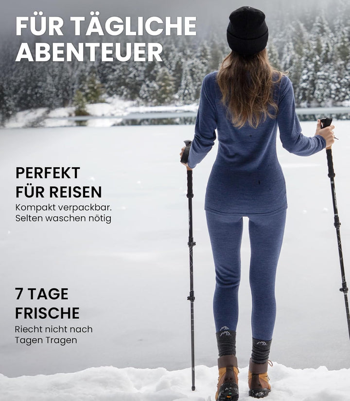 Merinowolle Thermounterwäsche Damen - Merino Unterhose Damen Merino Leggings + Wollsocken 320 Black