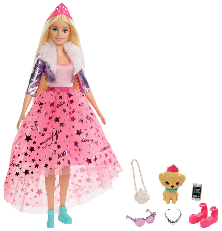 Barbie GML76 - Prinzessinnen-Abenteuer Puppe Mit Mode (ca. 30 cm), Blond, Puppe Mit Hündchen, 2 Paar
