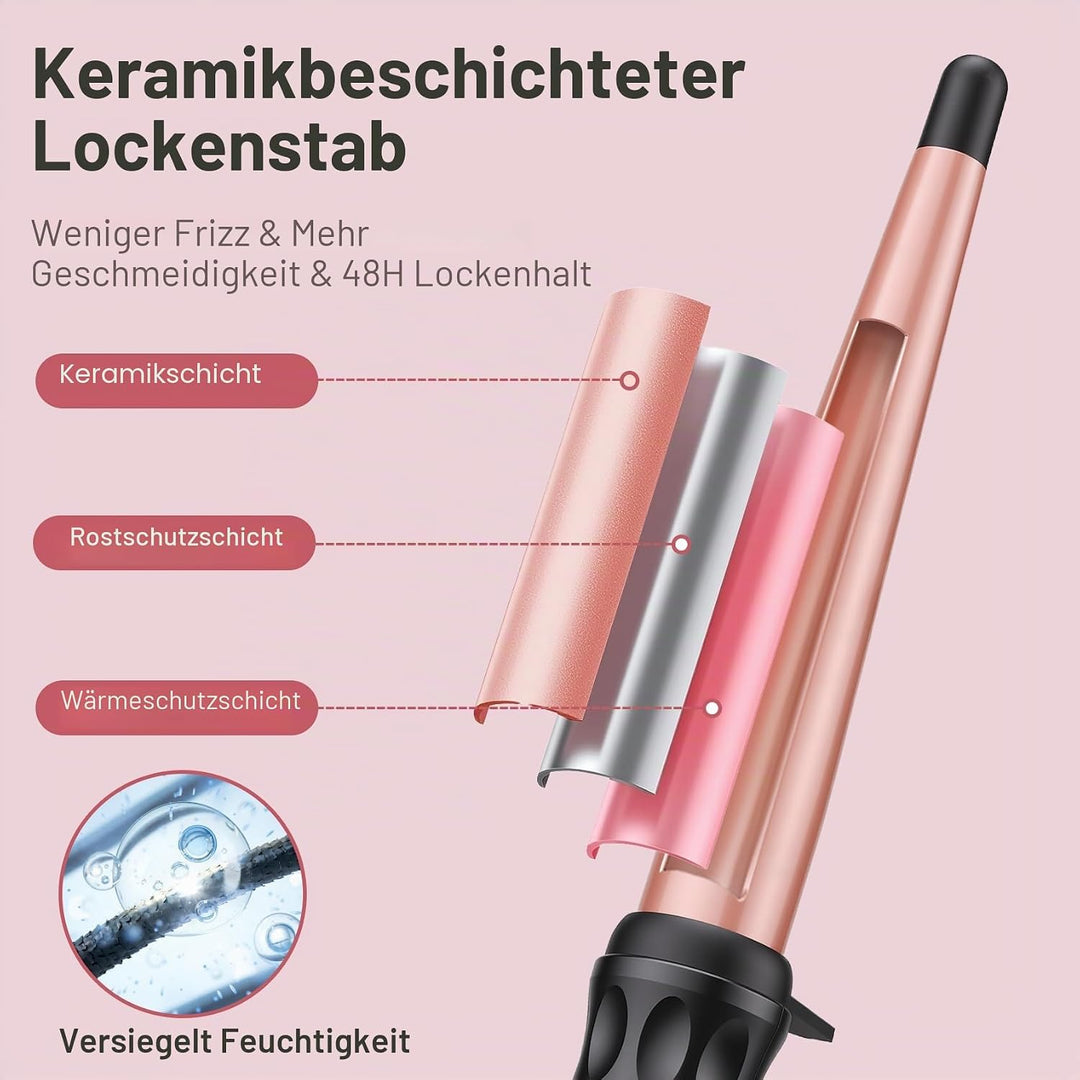 Lockenstab Kegelförmig 13-25mm, Gleichmässige Wärme Durch Keramikbeschichtung, LCD-Display mit 14 St