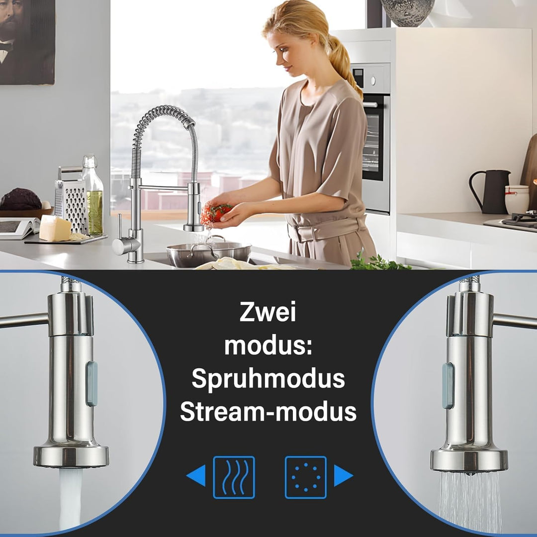 Niederdruck Küchenarmatur mit 2 Wasserstrahl 360° schwenkbar Einhand-Mischbatterie für Boiler/Untert