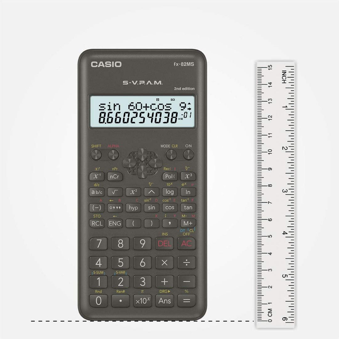 Casio fx-82MS Taschenrechner, wissenschaftlicher Taschenrechner, Schwarz, 12 Ziffern, 2 Zeilen, Batt