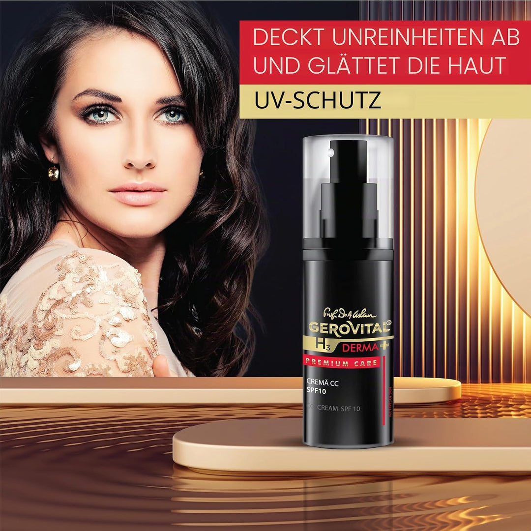CC Creme mit Lichtschutzfaktor 10 für das Gesicht, an die Haut anpassbarer Farbton, spendet Feuchtig