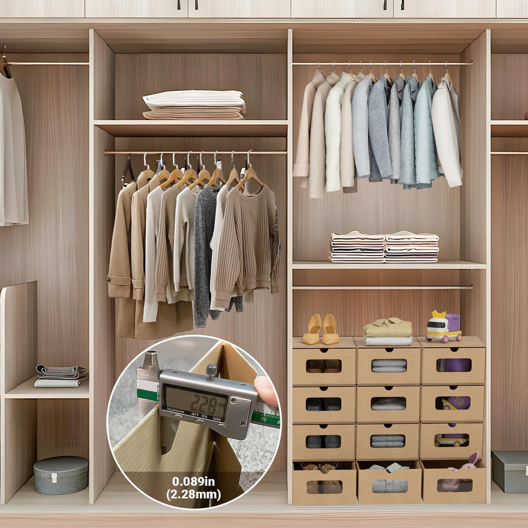 30x Aufbewahrungsbox in Braun – Stapelbare Schuhbox aus Kraftpapier mit Sichtfenster, Faltbare Schuh