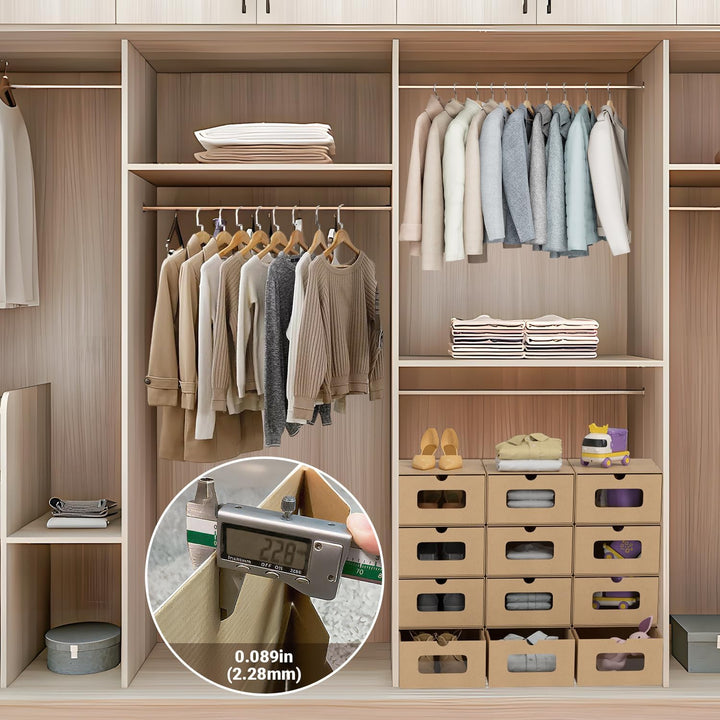 30x Aufbewahrungsbox in Braun – Stapelbare Schuhbox aus Kraftpapier mit Sichtfenster, Faltbare Schuh