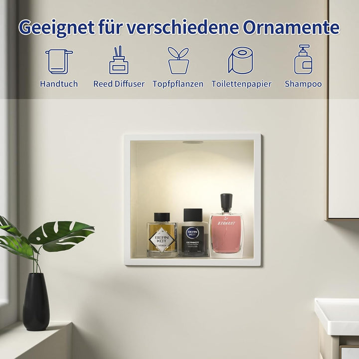 Wandnische Dusche Edelstahl mit LED Downlight, 30 cm x 30 cm, Wasserdicht - Keine Fliesen Erforderli