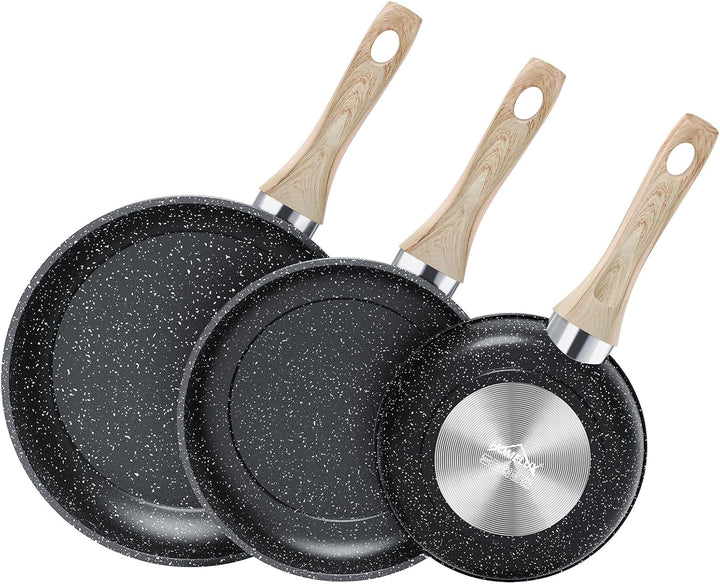 HOMELUX Antihaft Pfannenset 3-teilig Induktion, Bratpfanne 20/24/28cm mit Holzgriff, PFOA & PTFE fre