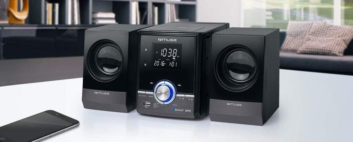 Muse M-38 BT CD/MP3 Microsystem mit USB, Bluetooth, Equalizer, Fernbedienung schwarz/Chrom