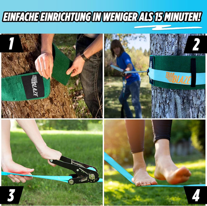 TRAILBLAZE Kit Slackline Completo – Con Protezioni Alberi + Sacca Porta Slackline - Installazione Fa