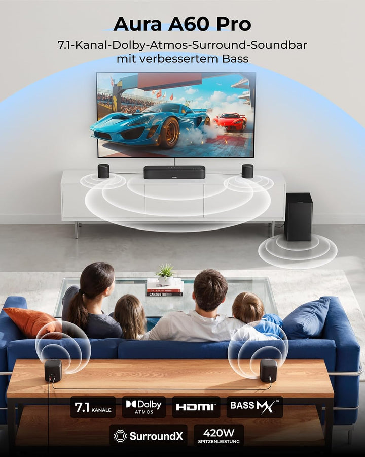 ULTIMEA Aura A60 Pro 7.1 Surround Sound System, Soundbar mit Dolby Atmos | Soundbar für TV Geräte mi