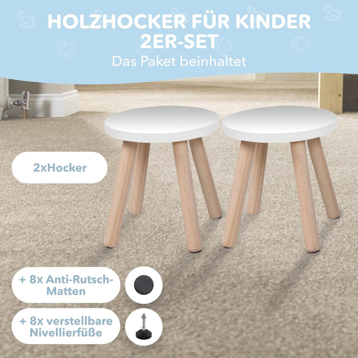 Cateam Tritthocker aus Holz für Kinder und Kleinkinder – 2er-Set – Weiss – Kinderhocker mit ausziehb