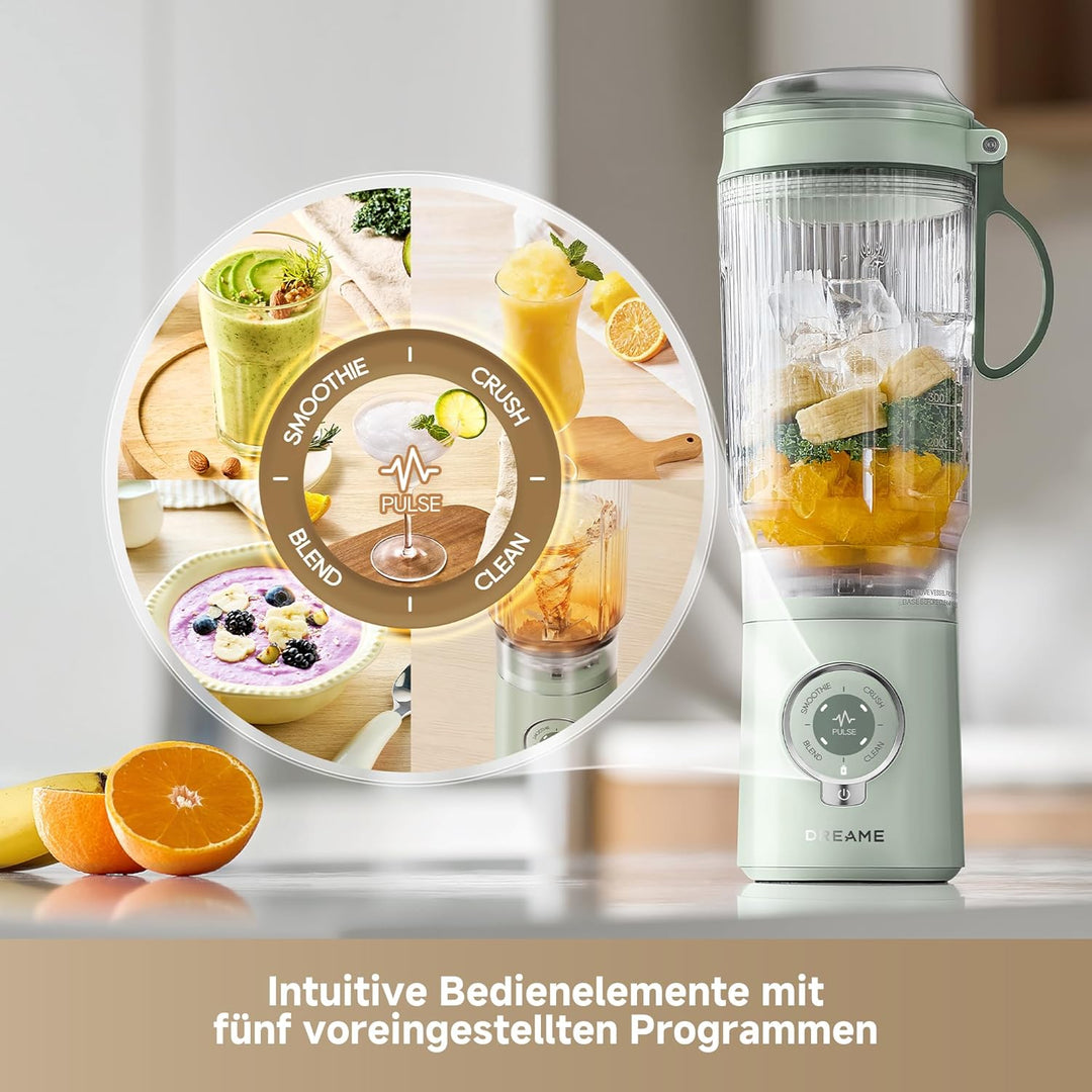 DREAME PortFresh Tragbarer Mixer,Abnehmbares Motorgehäuse, Schnellladen, 880 ml BPA-freier Mixbecher