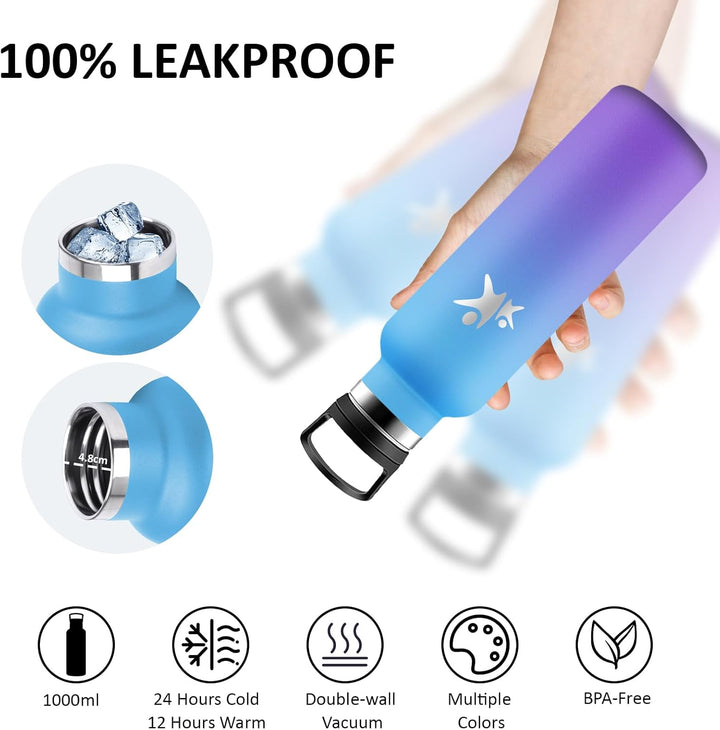 Thermosflasche- 750ml- Trinkflasche Edelstahl, Trinkflasche Sport, BPA-Frei, Wasserflasche Doppelwan