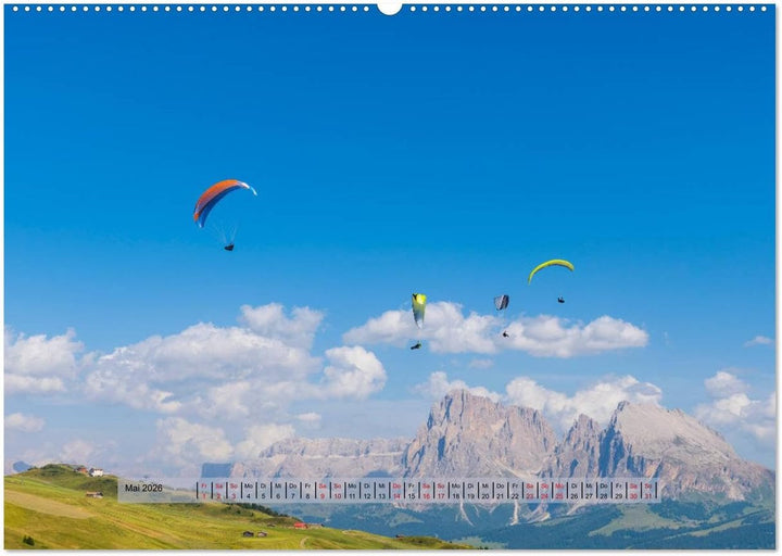 Paragliding - lautloses Schweben (hochwertiger Premium Wandkalender 2026 DIN A2 quer), Kunstdruck in