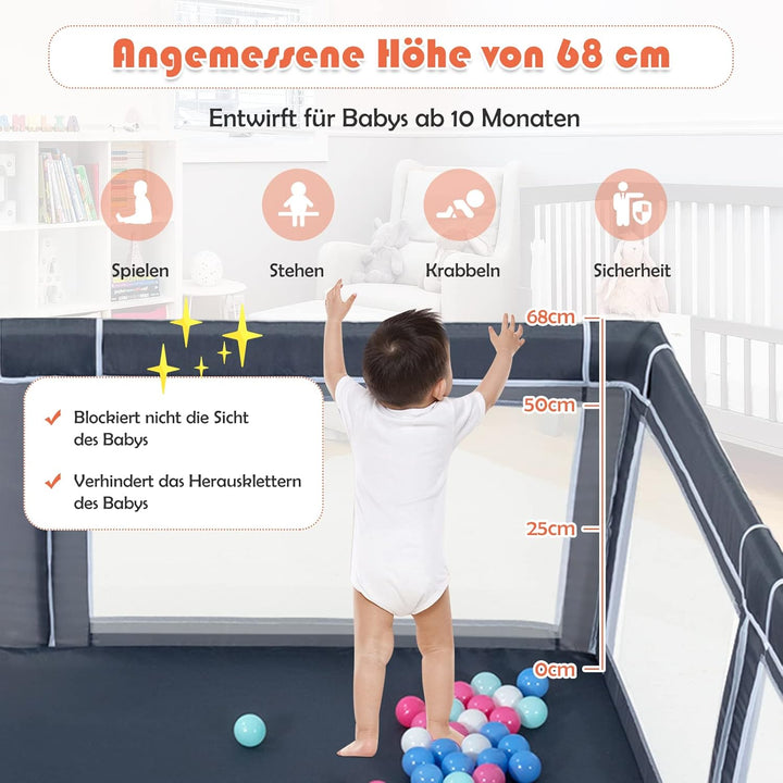 GOPLUS Baby Laufstall mit 50 Spielbällen, Krabbelgitter für Kleinkinder & Säulinge, Laufgitterzelt m