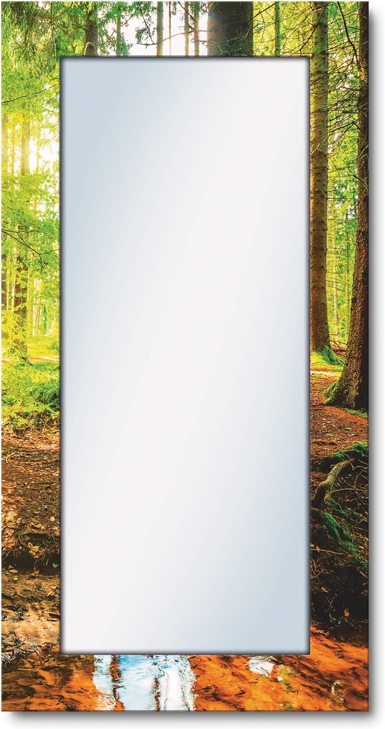 ARTLAND Ganzkörperspiegel mit Rahmen Holz 60x120 cm Wandspiegel zum Aufhängen Natur Landschaft Wald