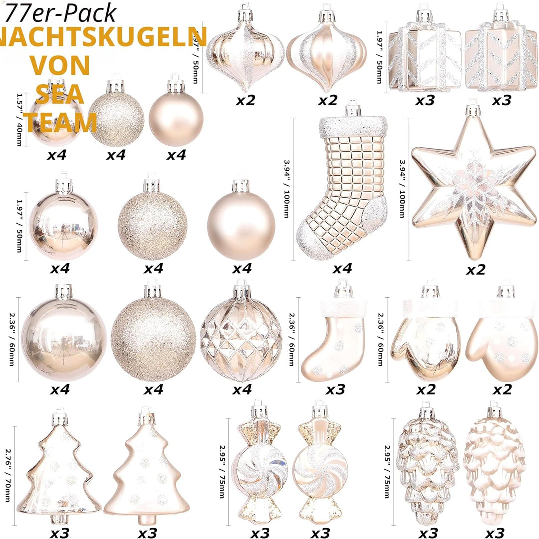 Sea Team 77er Pack Assorted bruchsichere Weihnachtskugeln Weihnachtsschmuck Set Dekorative Kugeln An