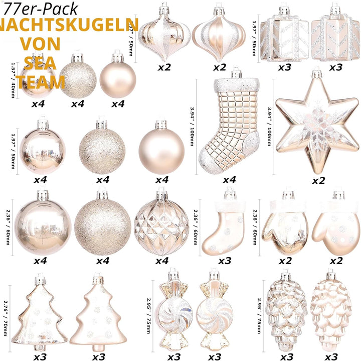 Sea Team 77er Pack Assorted bruchsichere Weihnachtskugeln Weihnachtsschmuck Set Dekorative Kugeln An