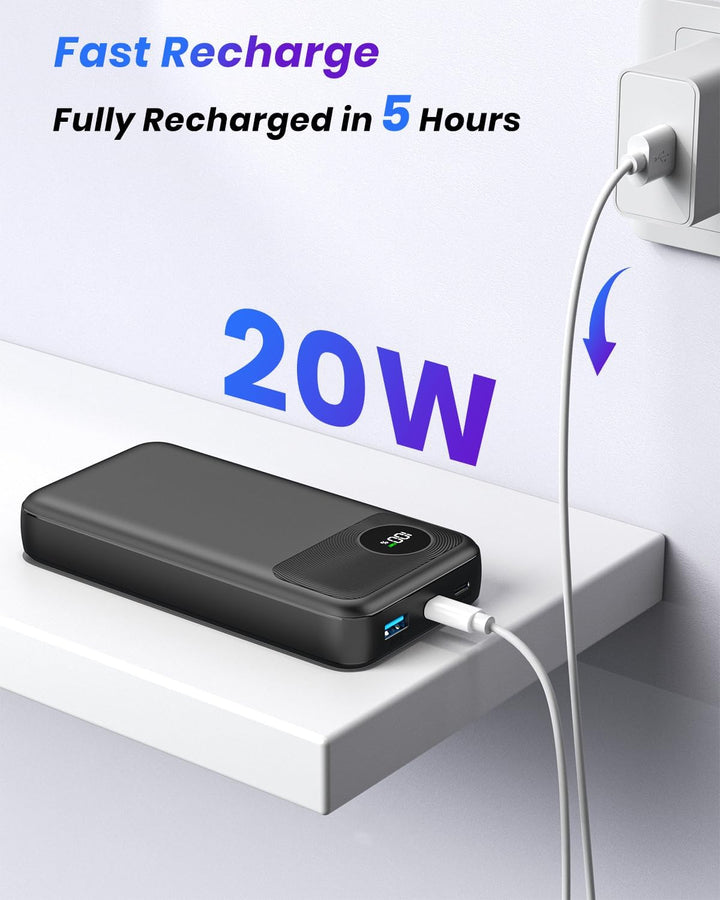 A ADDTOP Power Bank 20000mAh, 22, 5W Schnell Aufladende Powerbank mit USB-C Input & Outputs PD3.0 QC