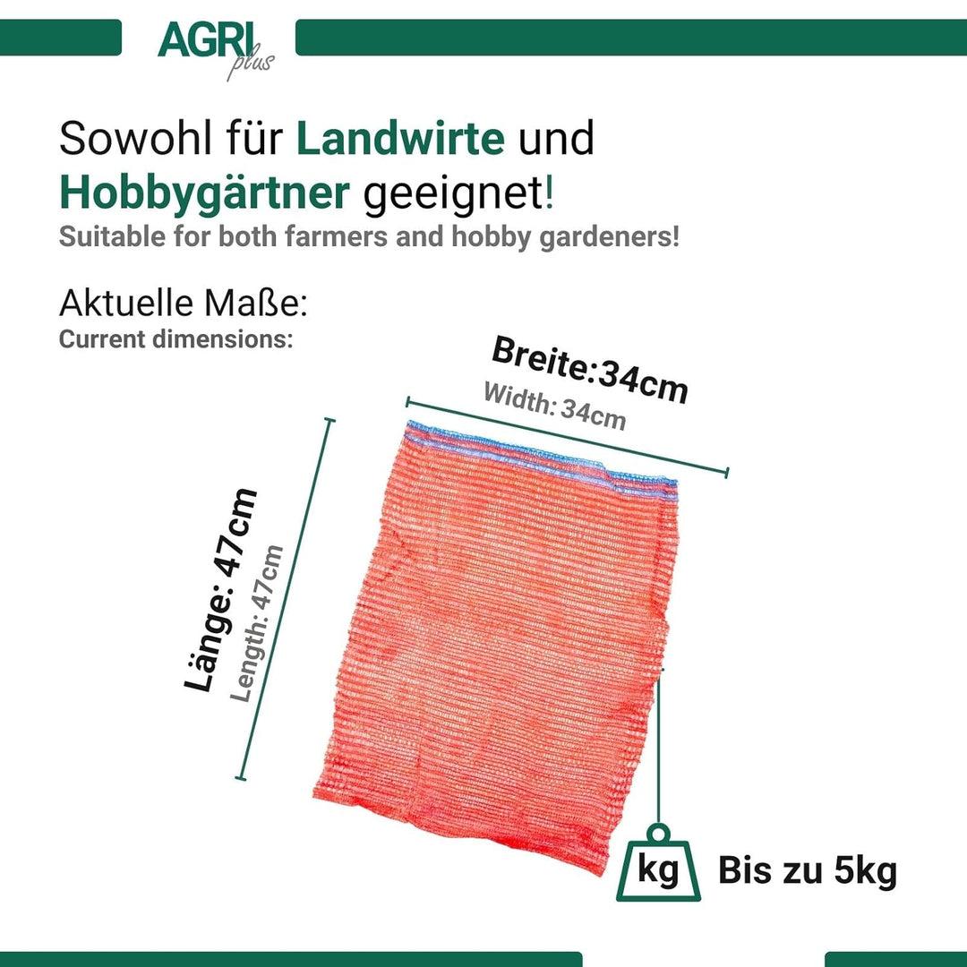 AGRI plus 100 Stück Gemüsesäcke rot mit Zugband I 34 x 47 cm I verschiedene Grössen I Grobmaschige R