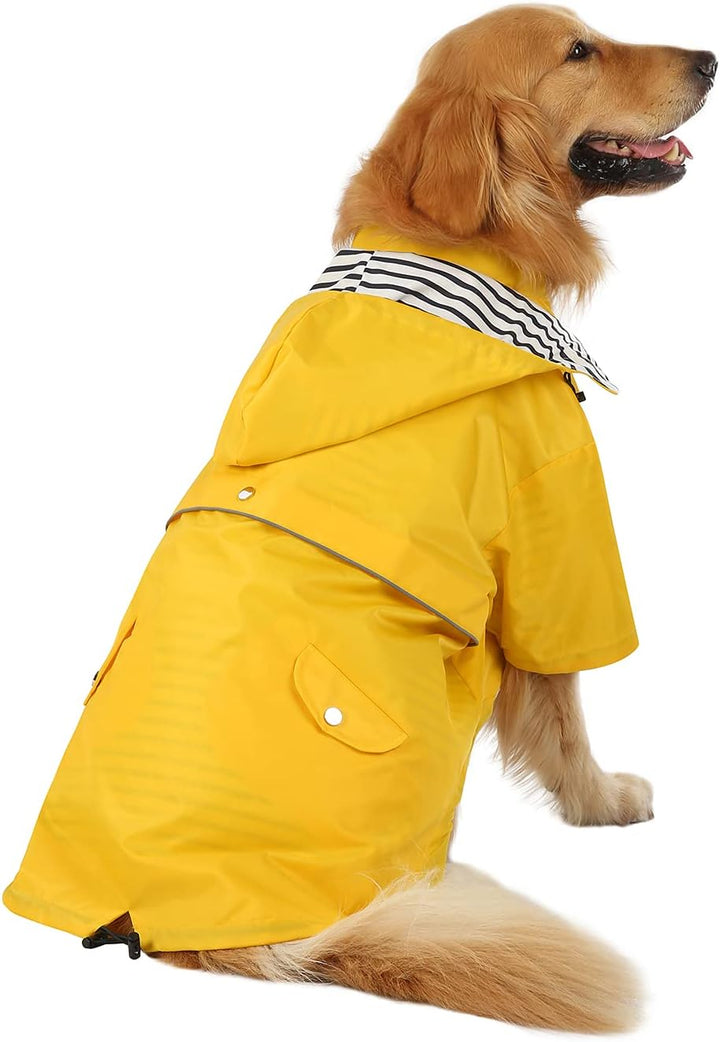 HDE Hunde-Regenmantel, doppellagig, Regenjacke mit Kapuze, für kleine bis grosse Hunde, Gelb - 2XL X