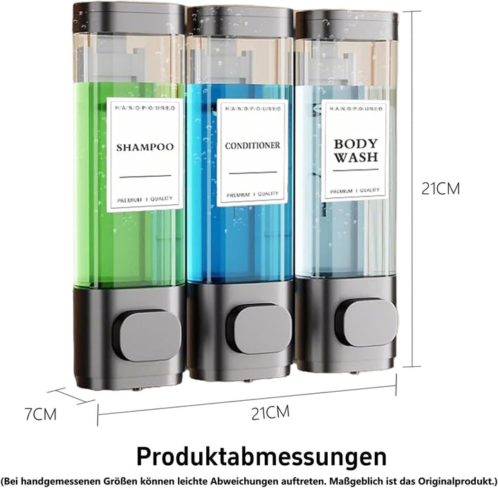 3-Kammer-Wand Shampoo Spender für Dusche Jeweils 300 ml, Duschgel Spender Wand Ohne Bohren für Badez