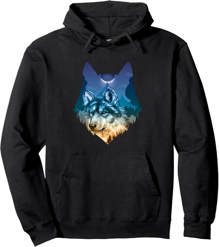 Wolf Nachthimmel Mond Wildtier Geschenk Fun Pullover Hoodie