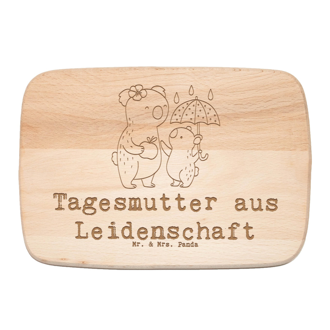 Mr. & Mrs. Panda Schneidebrett Holz Tagesmutter Leidenschaft - Geschenk, Holzbrett, vesperbrett, Frü