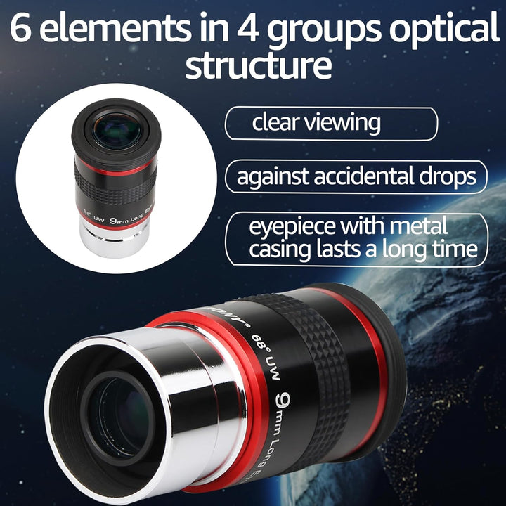 Svbony Okular 1,25”, 9mm FMC Linse 68° Weitwinkel Teleskop Okular, Scharfe Bilder Angenehmes Sichtfe