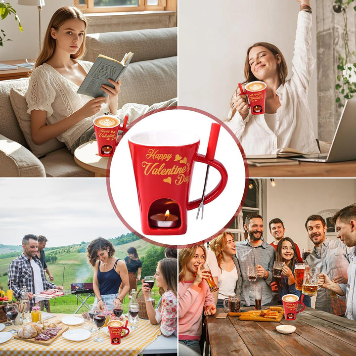 Schokoladen Fondue Becher Set, 200 ml Valentinstag Schokoladenfondue Becher, Schokofondue Tasse mit