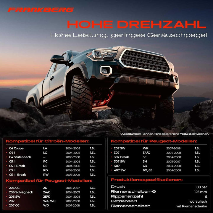 Frankberg Servopumpe Hydraulikpumpe Lenkung Kompatibel mit C4 LA 1.6L 2004-2008 C4 I LC 1.6L 2004-20