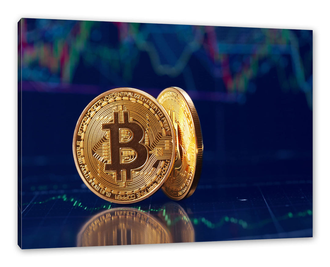 Pixxprint Bitcoin BTC als Leinwandbild | Grösse: 120x80 cm | Wandbild | Kunstdruck | fertig bespannt