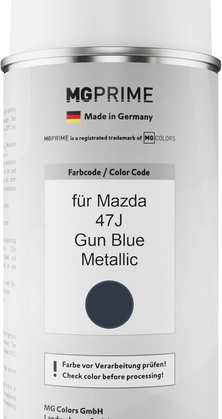 MG PRIME Autolack Sprühdosen Set für Mazda 47J Gun Blue Metallic Basislack Klarlack Spraydose 400ml