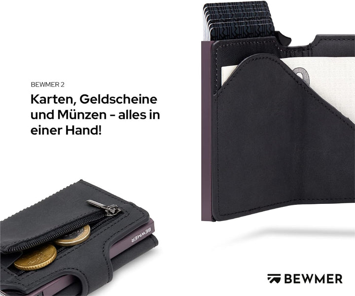 BEWMER 2 Shielded | Herren und Damen Slim Wallet mit RFID-Schutz Anti-Cloning | Kartenetui mit Münzf