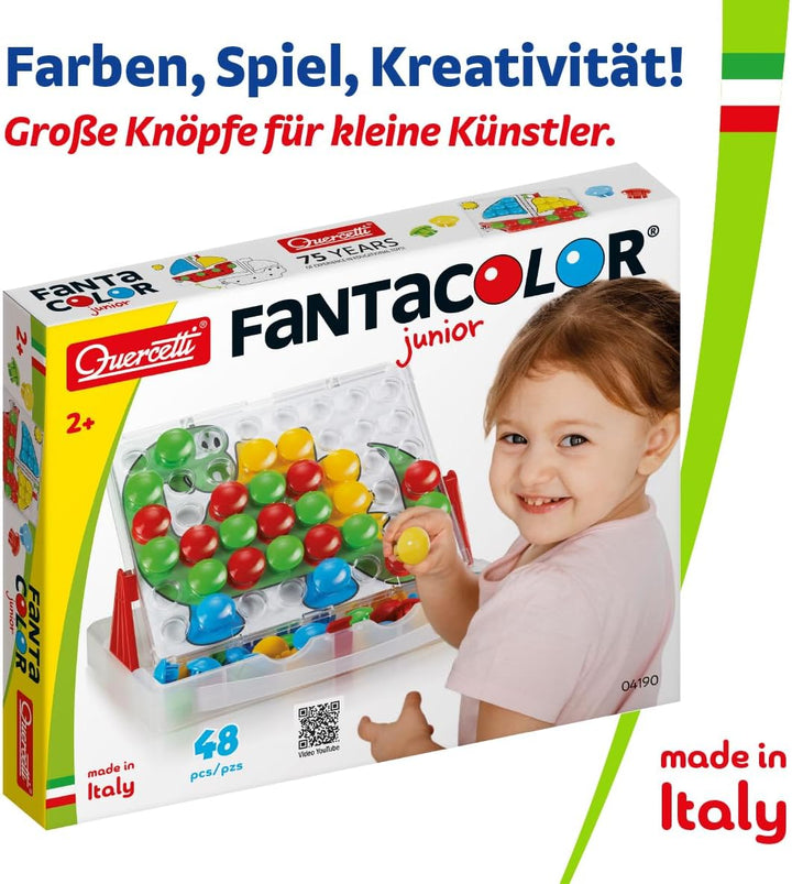 Quercetti Fantacolor Junior 48, Montessori Spielzeug 2 Jahre, Mosaik Spiel mit Magnetspiel Funktion,