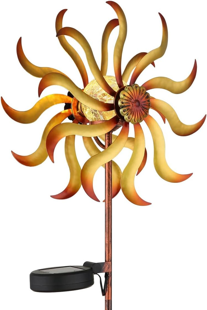 meineWunschleuchte 2er Set Solar Gartenstecker Windrad mit Erdspiess in Orange-Gelb & Kupfer, Höhe 9
