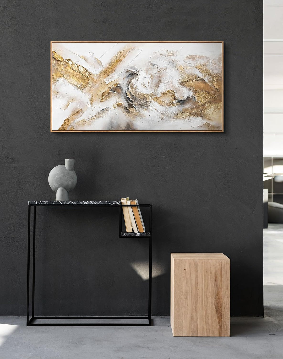 YS-Art XXL Design Abstrakt Acryl Gemälde auf Leinwand mit Rahmen Konsonanz handgemalte Wandbilder Wo