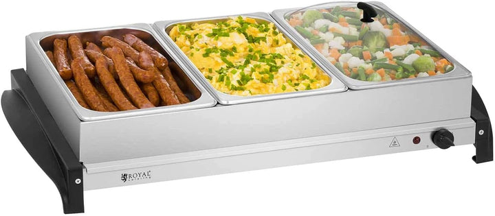 Royal Catering RCHP-400/3 Edelstahl Buffetwärmer Speisenwärmer elektrisch 3 x 2 L 400 W Acrylglasdec