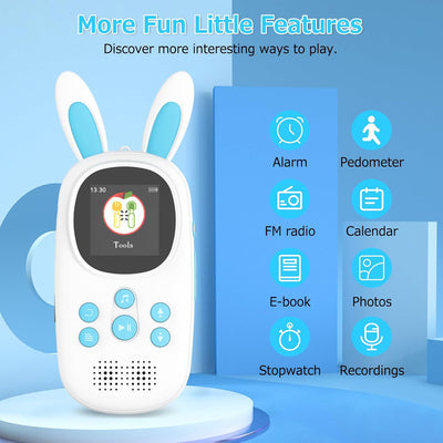 16GB Bluetooth MP3 Player Kinder, Niedlicher Hase Kinder Musik MP3 Player mit Kopfhörer & Lautsprech