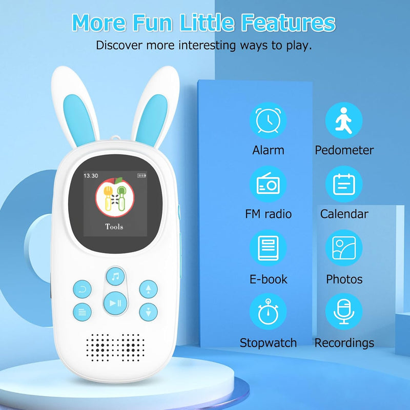 16GB Bluetooth MP3 Player Kinder, Niedlicher Hase Kinder Musik MP3 Player mit Kopfhörer & Lautsprech