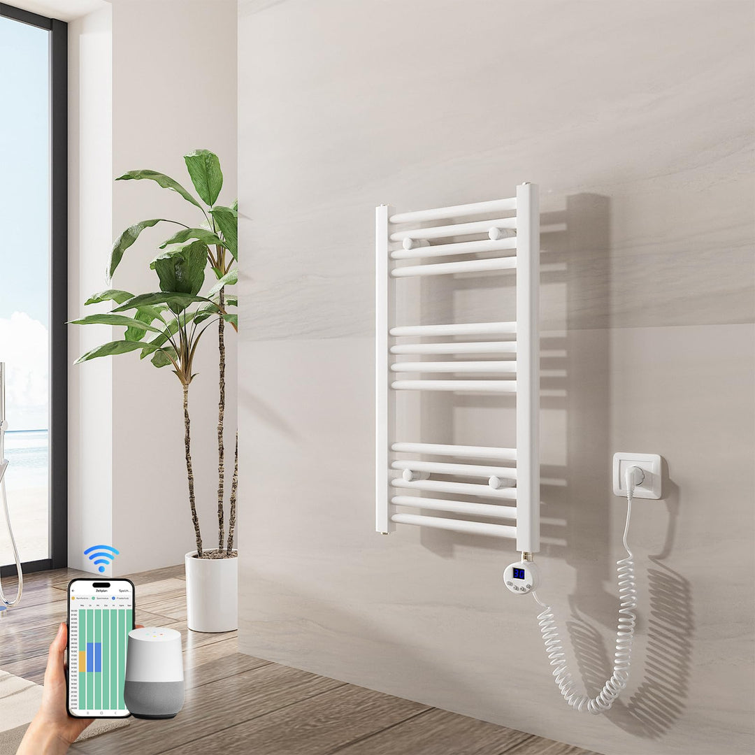 Heilmetz Badheizkörper Elektrisch mit Smart WiFi Heizstab 300W Leistung 700 x 400 mm Weiss Gerade Ba