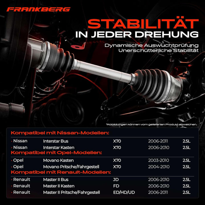 Frankberg Antriebswelle Vorderachse links Kompatibel mit Interstar X70 1.9L 2.5L 2002-2010 Movano J9